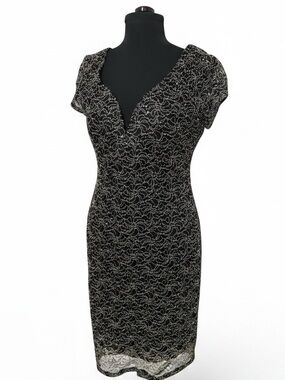 connected apparel Black Lace Dress with Nude Underlay